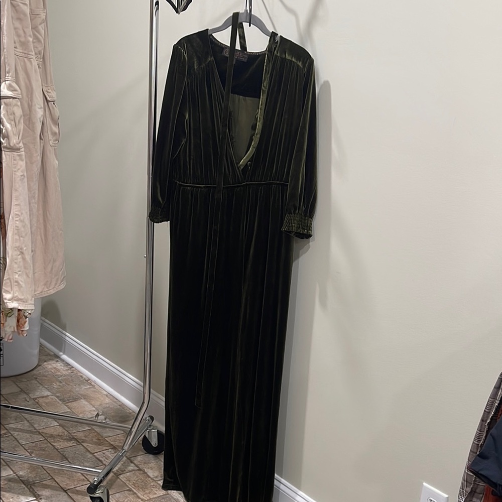 Fat Face Green Plunge Bishop Sleeve Jumpsuit